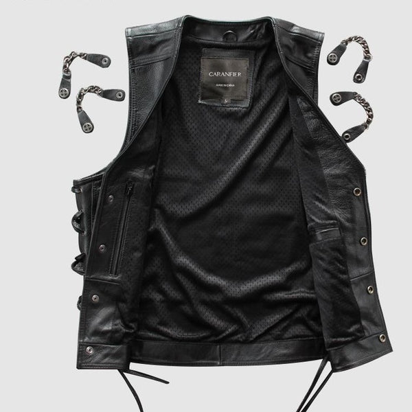 Men s Genuine Leather Biker Vest Large Sizes Skulls Expo Explore Unique Skull Range