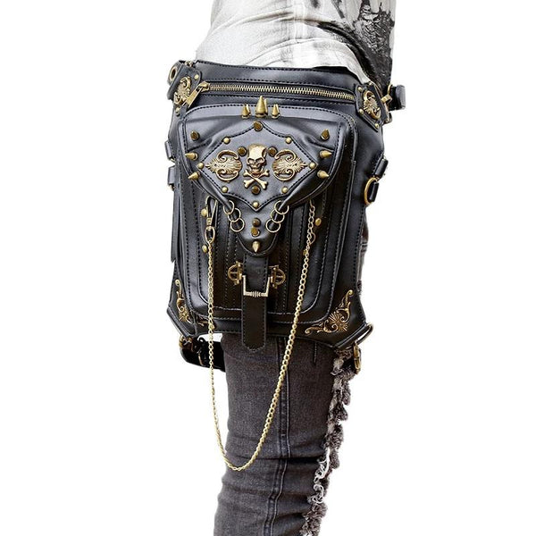 Gothic Leather Waist Pack Drop Leg Belt Bag Skulls Expo Explore Unique Skull Range