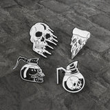 Skull Pins Rose Flowers Japanese warrior Skull enamel pins badges Coffee Flower Pizza Skeleton Brooches Lapel pins Punk Jewelry