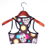 Sugar Skull Print Fitness Workout Seamless  Stretch Tank Top