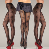 Ladies Black Skull Print Fishnet Pantyhose