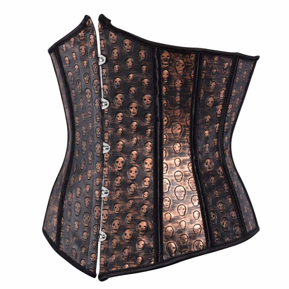 Underbust  Skull Leather Corset Bustier for Burlesque Showgirl