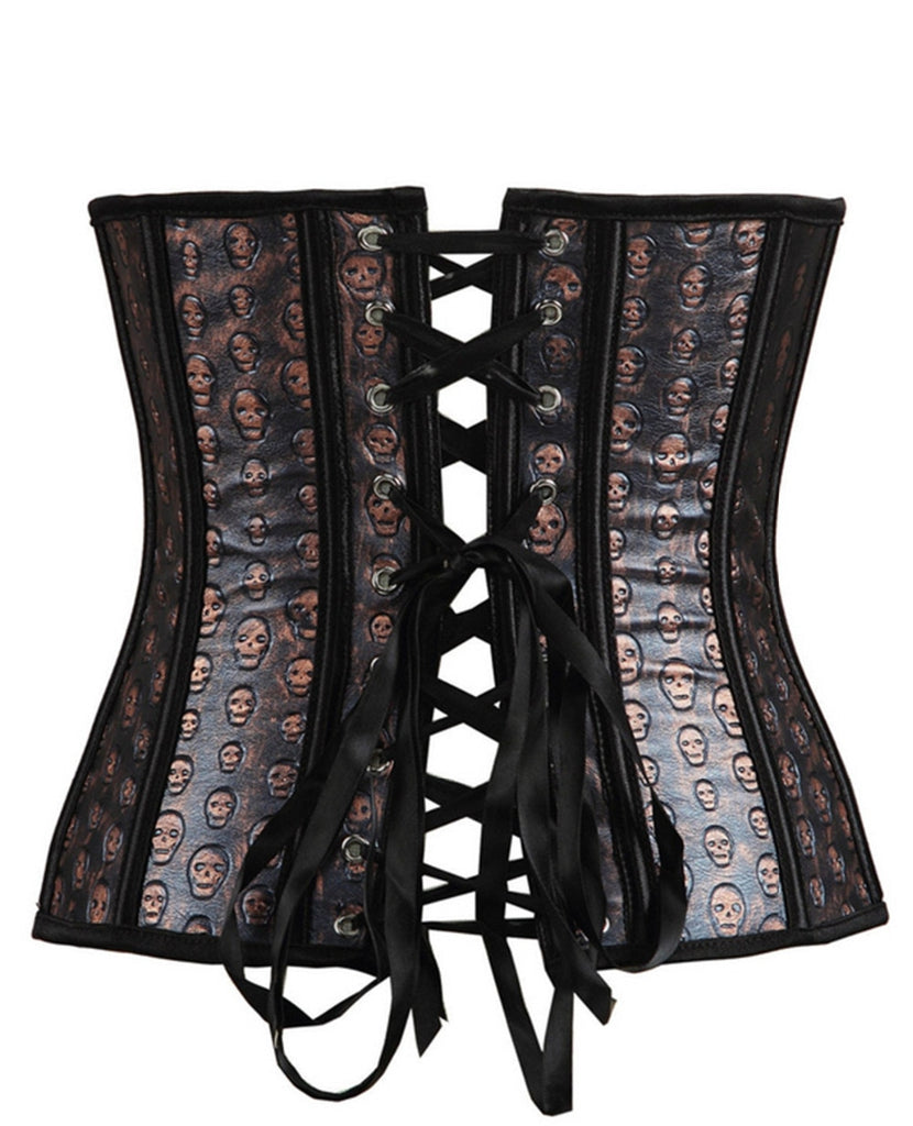Underbust  Skull Leather Corset Bustier for Burlesque Showgirl