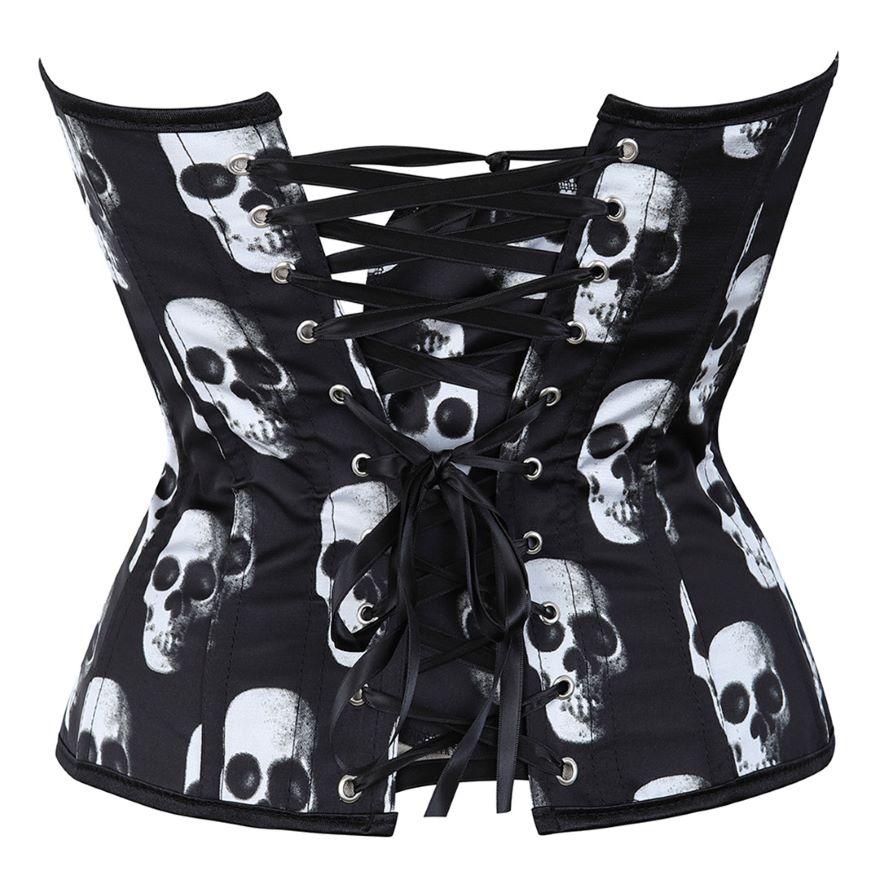 Gothic Skull Print Lace Up Boned Overbust Corset