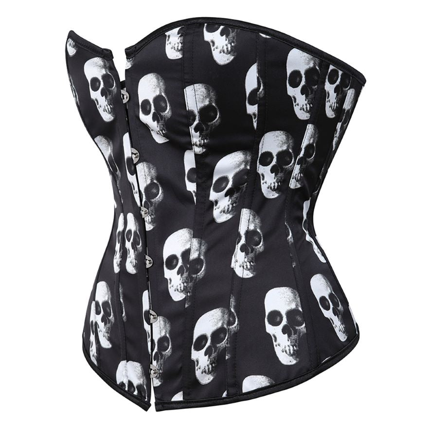 Gothic Skull Print Lace Up Boned Overbust Corset