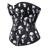 Gothic Skull Print Lace Up Boned Overbust Corset