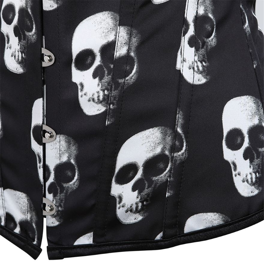 Gothic Skull Print Lace Up Boned Overbust Corset