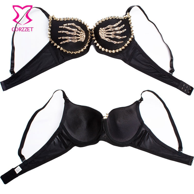 Gold Skull Hand Punk Bra Push Up Strapless Bra