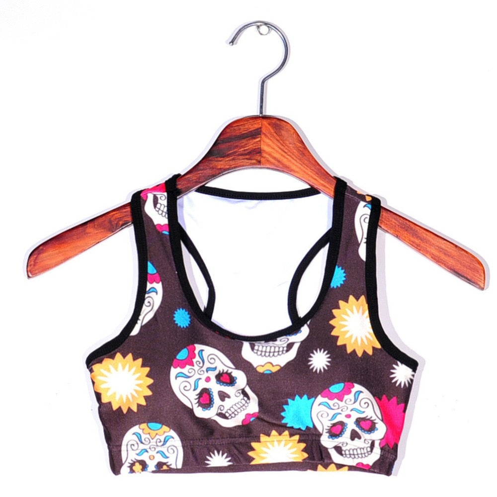 Sugar Skull Print Fitness Workout Seamless  Stretch Tank Top