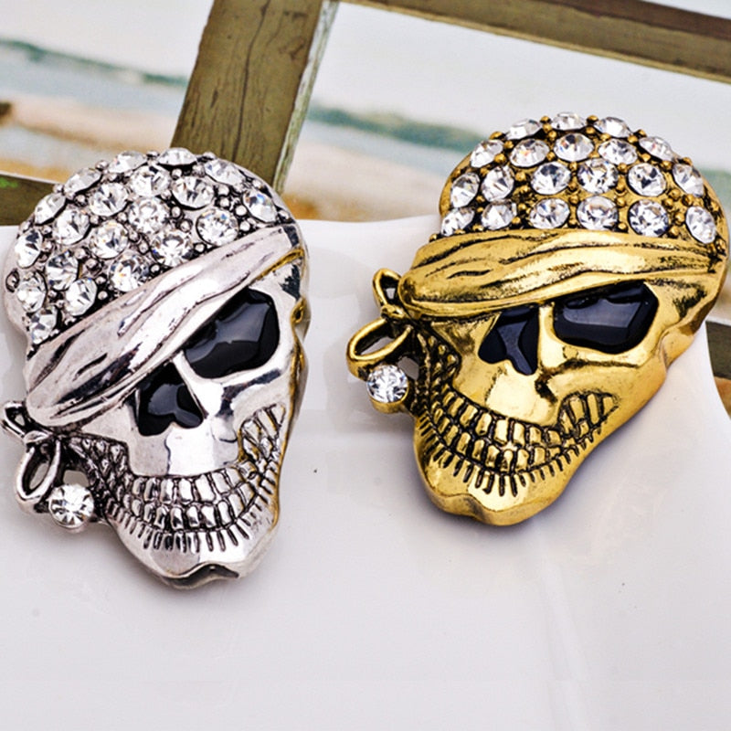 Punk Rock Gold & Silver Rhinestone Skull Brooche Pin