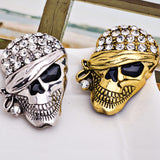 Punk Rock Gold & Silver Rhinestone Skull Brooche Pin