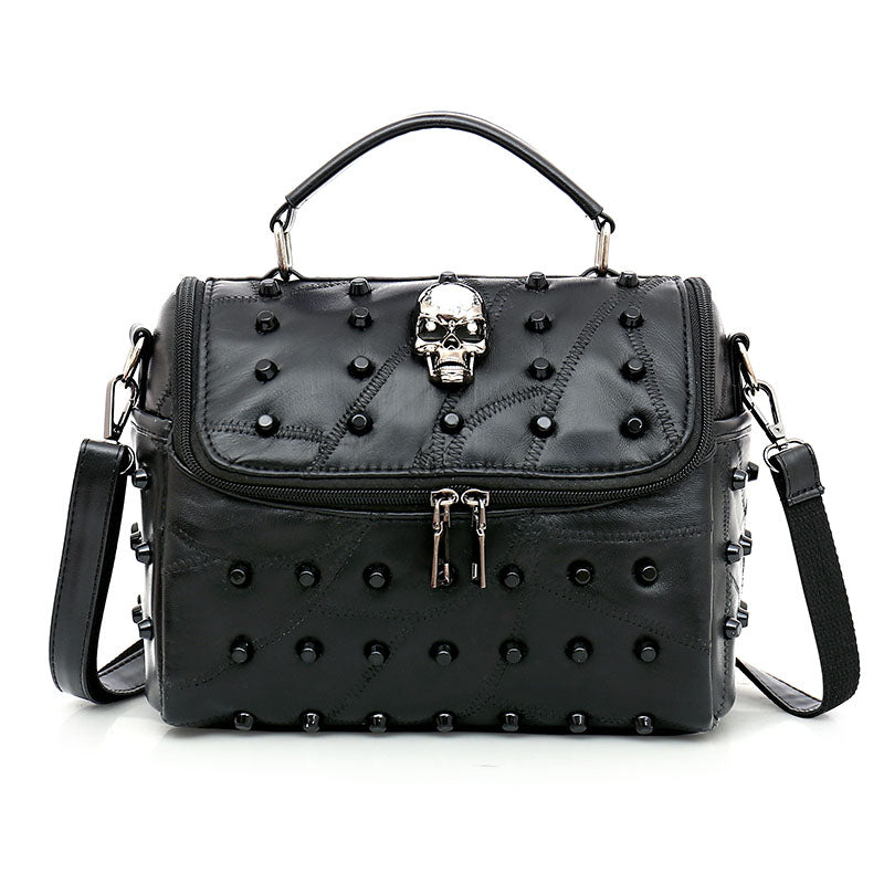 Women Real Split Sheep Leather Messenger Bag Rivet Skull Tote Handbag Travel Crossbody Bolsas Femininas Dollar Price B287
