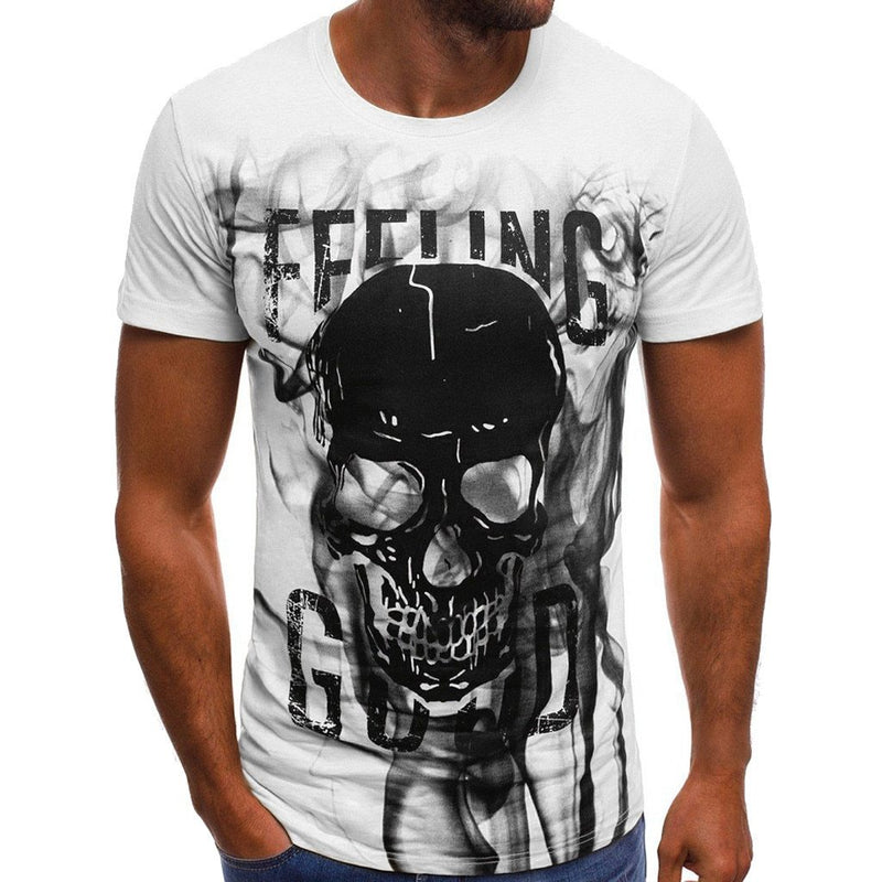 Skull Short Sleeve TShirt Black and White Mens