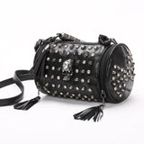 Women's Genuine Leather Tassels Skull Handbag Women Luxury Rock Rivet Punk Shoulder Bag Black Sheepskin Messenger Travel Bag B547