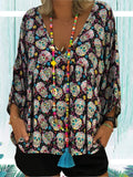 Halloween Skeleton Print V-neck Loose Blouse For Women