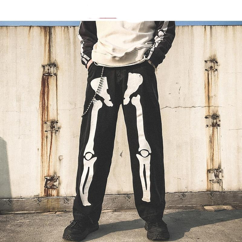 Skeleton Oversized Black Jeans Hip Hop Skeleton Pants – Skulls Expo