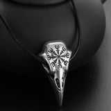 imixlot Stainless Steel Crow Skull Pendant Necklace Nordic Viking Odin Rune Leather Chain Necklace New Gothic Jewelry