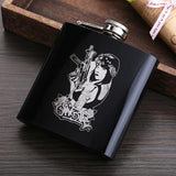 6 OZ Black *Skull Stainless Steel Hip Flask  *Custom Made