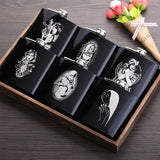 6 OZ Black *Skull Stainless Steel Hip Flask  *Custom Made