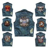 Embroidered Denim vest cowboy blue Jeans Patchwork Motorcycle Biker Jeans Sleeveless jacket punk Cowboy Fashion vest