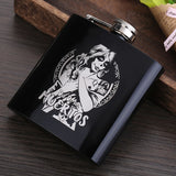 6 OZ Black *Skull Stainless Steel Hip Flask  *Custom Made