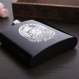 6 OZ Black *Skull Stainless Steel Hip Flask  *Custom Made