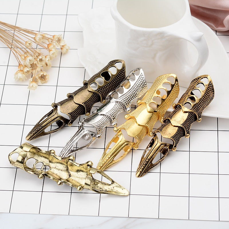 Double Finger Ring Knuckle Armour Full Finger Ring Gothic Punk Silvery Ghost Rings Men Brinco 2004