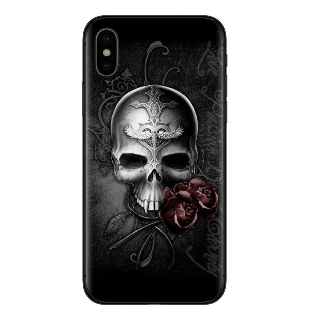 Skull Phone Case For iPhone  Soft Silicone Black  Cover
