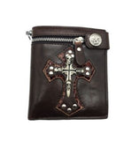 Men's Skull Head Cross Black PU Leather Biker Zipper Wallet with Long Key Chain
