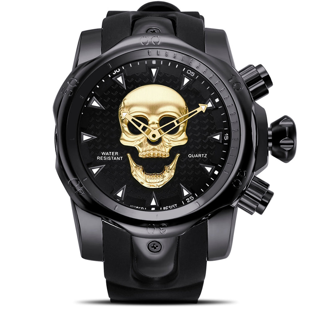 Steampunk Big Dial Skull Watch Men 3D Rotating Sport Silicone Strap Gold Black for Man Fashion Clock Gift relogio masculino