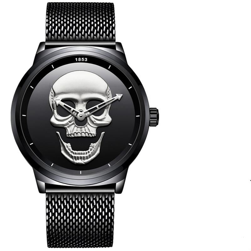 Mens 3D Skull Stainless Steel Waterproof Military Watch