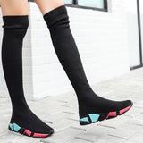 Elasticised Over The Knee Boots * Black Sock Boots  *Long Thigh High Slim  Sock Boots with Sneaker Base 