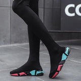 Elasticised Over The Knee Boots * Black Sock Boots  *Long Thigh High Slim