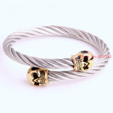 Luxury Stainless Steel Twisted Cable Wire Skull Bracelet Cuff Bangle Bracelets For 22.5mm Jewelry