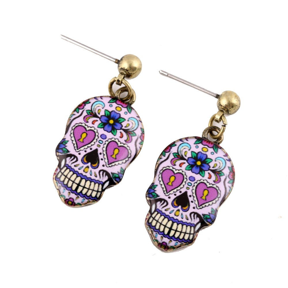 Women's Earrings Collection 2019 Sugary-sweet whimsical skull Earrings celebrate Mexican Day of the Dead Halloween Sugar Skull Earring