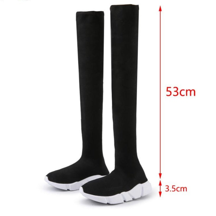 Elasticised Over The Knee Boots * Black Sock Boots  *Long Thigh High Slim  Sock Boots with Sneaker Base 