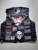 Mens Black Genuine Leather Motorcycle Vest w/ 42 Patches US Flag Eagle Biker Vests S-3XL