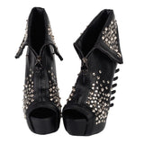 LF80632 Peep Toe Punk Zip Stud Skull High-top Bone Heel Platform Sandal Ankle Boot Black