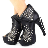Peep Toe Studs & Skull Platform Ankle Boot