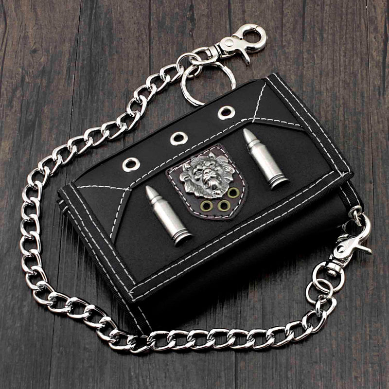Men's Leather Wallet Biker Trucker Zipper Card Holder Purse w/ Safe Chain