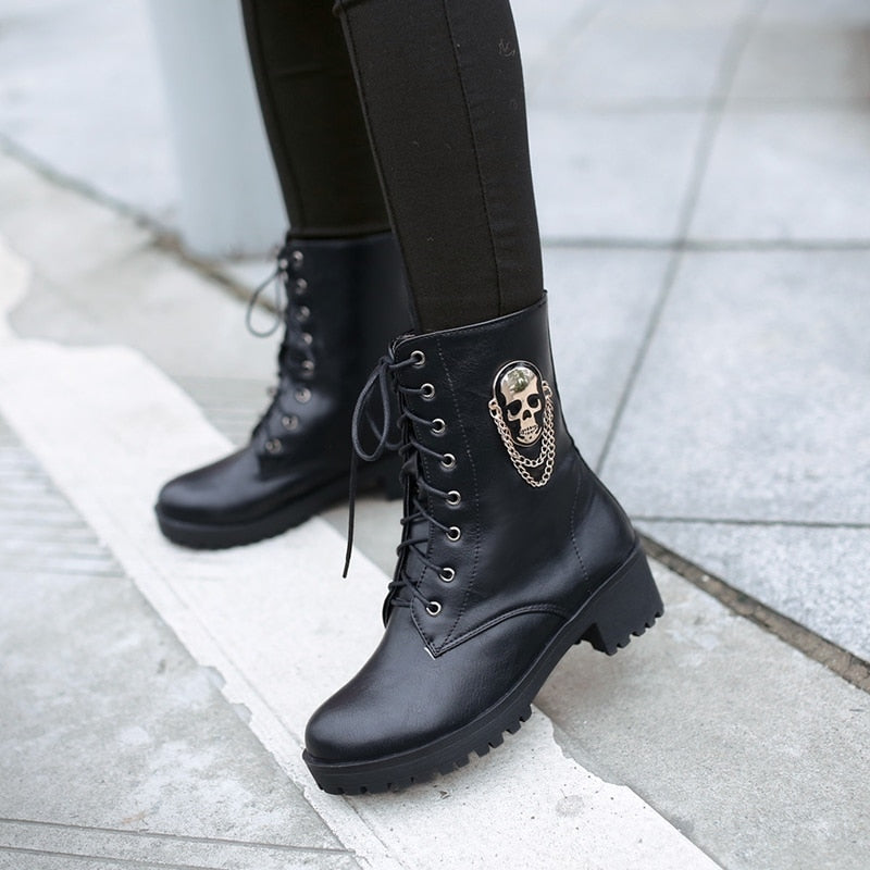 Ankle Boots for Women  *Skull Lace up Platform Shoes