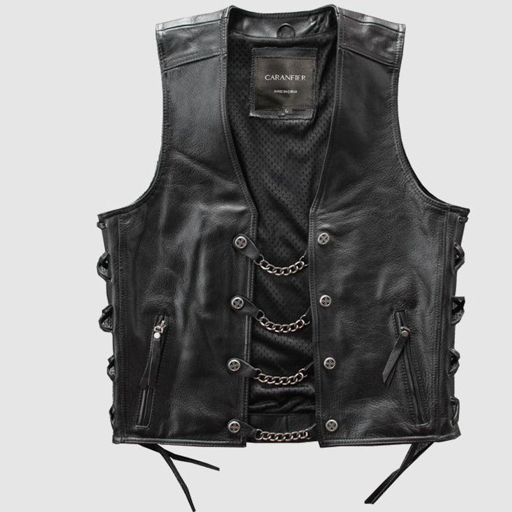 Men's Genuine Leather Biker Vest Large Sizes
