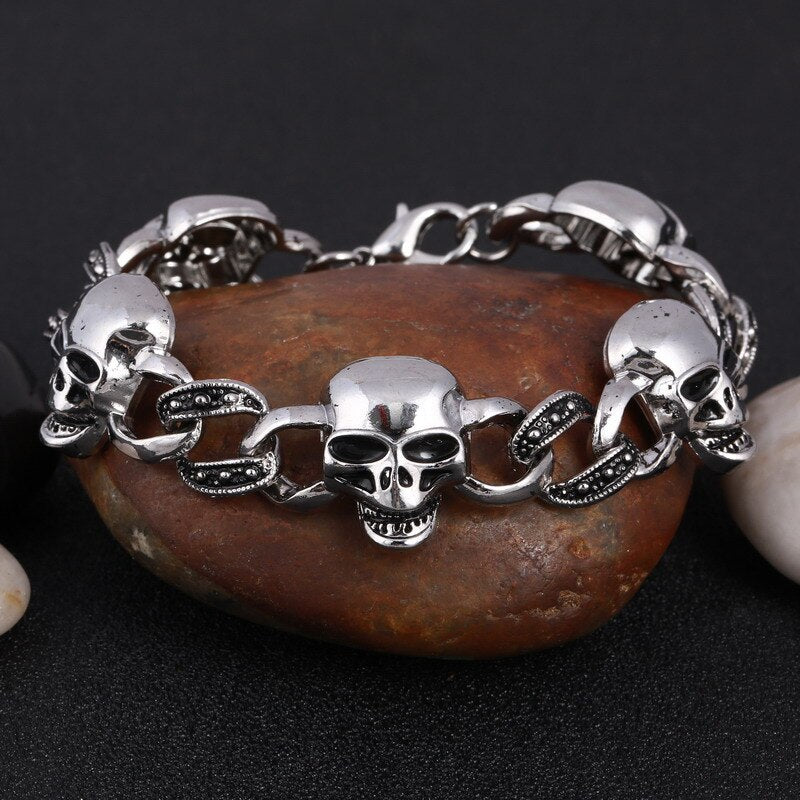Stainless Steel Quality Bikie Skull Bracelet Set