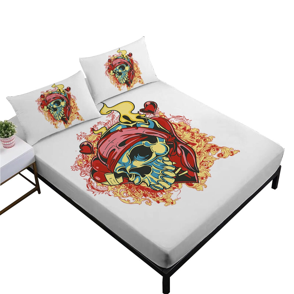 Sugar Skull With Flowers Print *Fitted Sheet *Day of the Dead Skeleton