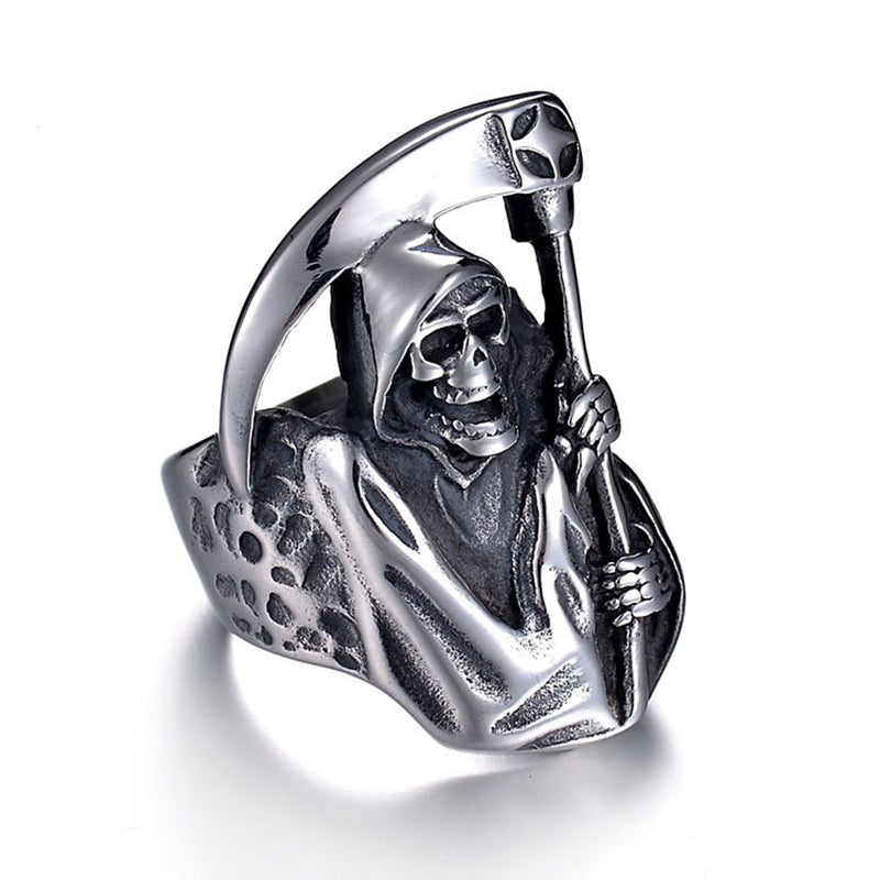 Vintage Punk Style Stainless Grim Reaper Skull Ring for Men Halloween Men's Gift Rings