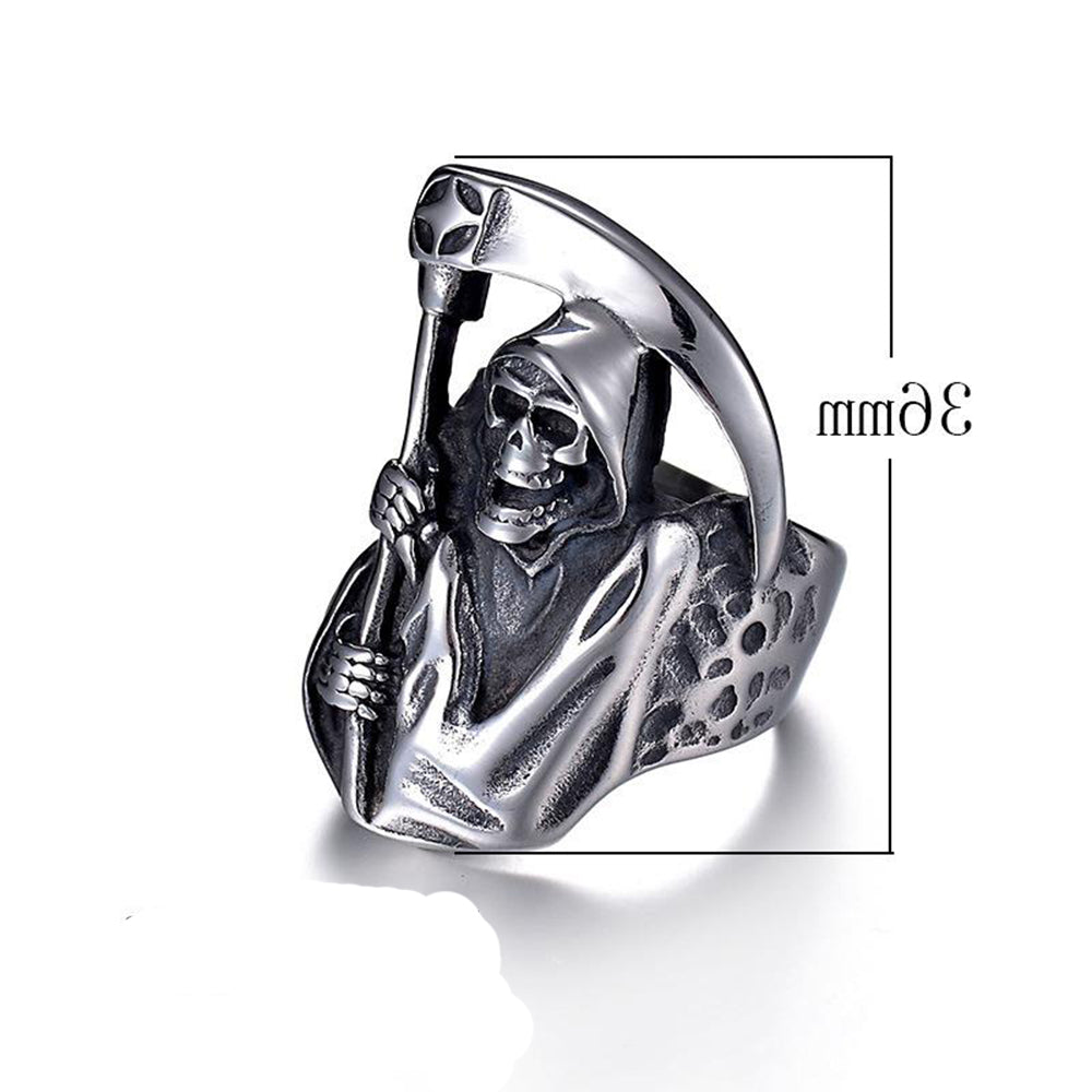 Vintage Punk Style Stainless Grim Reaper Skull Ring for Men Halloween Men's Gift Rings