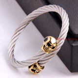 Luxury Stainless Steel Twisted Cable Wire Skull Bracelet Cuff Bangle Bracelets For 22.5mm Jewelry