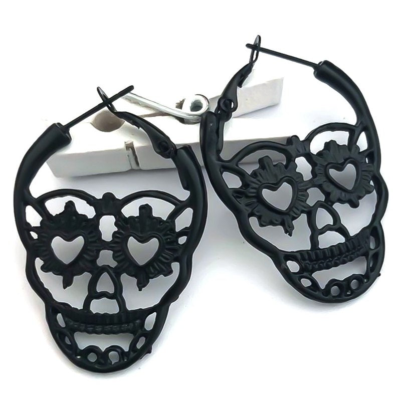 Steampunk Silver Color Skull Stud Earrings Vintage Retro Hollow Skeleton Piercing Ear Gothic Punk Jewelry