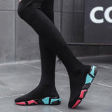 Elasticised Over The Knee Boots * Black Sock Boots  *Long Thigh High Slim  Sock Boots with Sneaker Base 