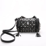 Women's Genuine Sheepskin Leather Tassels Skull Rivet Shoulder Bag